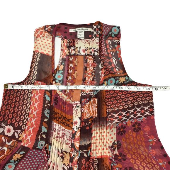 American Rag Tank Top Patchwork Button Front Bohemian Shirt Womens S Mixed Print - Picture 6 of 9